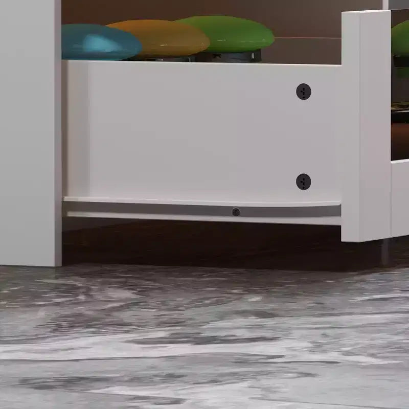 Isola da cucina bianca a 8 cassetti con ripiani e piano in vetro
