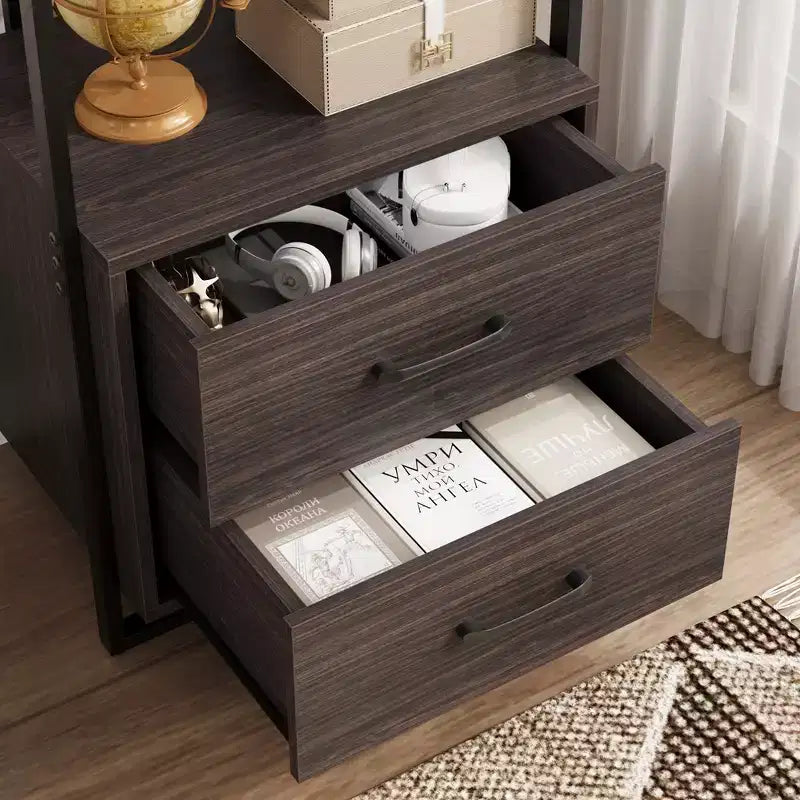 Libreria a 3 ripiani con cassetti portaoggetti, libreria industriale alta 70,9 pollici con ripiani aperti, libreria a 3 ripiani con struttura in metallo