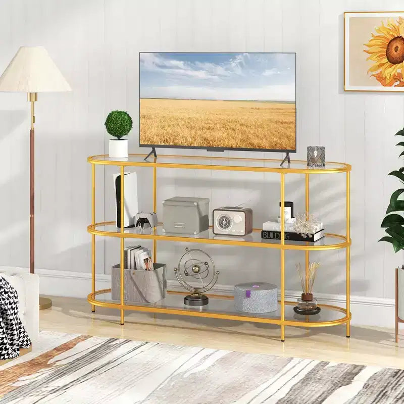 Mobile porta TV a 3 ripiani per TV fino a 65" con mensole in vetro temperato, consolle TV