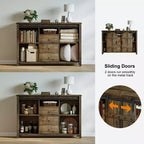 Credenza da Cucina con 3 Cassetti e Anta Scorrevole in Stile Fienile
