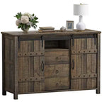 Credenza da Cucina con 3 Cassetti e Anta Scorrevole in Stile Fienile