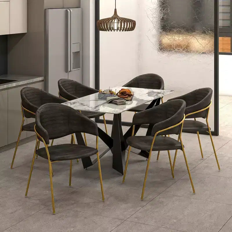 Sedia da pranzo imbottita in pelle e velluto, seduta e schienale ergonomici imbottiti, base durevole in acciaio inossidabile, poltroncina di design