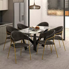 Sedia da pranzo imbottita in pelle e velluto, seduta e schienale ergonomici imbottiti, base durevole in acciaio inossidabile, poltroncina di design
