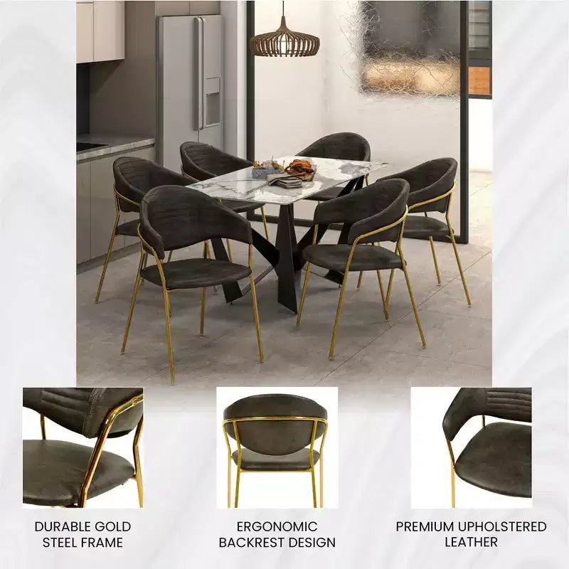 Sedia da pranzo imbottita in pelle e velluto, seduta e schienale ergonomici imbottiti, base durevole in acciaio inossidabile, poltroncina di design