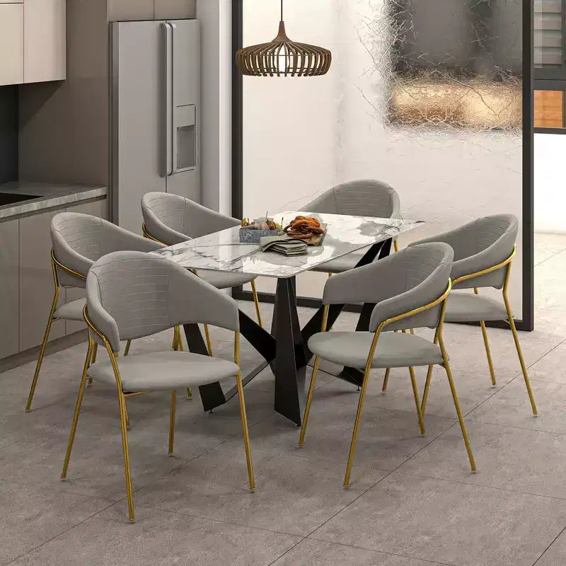 Sedia da pranzo imbottita in pelle e velluto, seduta e schienale ergonomici imbottiti, base durevole in acciaio inossidabile, poltroncina di design