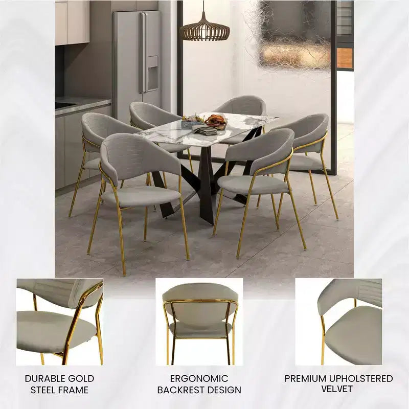 Sedia da pranzo imbottita in pelle e velluto, seduta e schienale ergonomici imbottiti, base durevole in acciaio inossidabile, poltroncina di design