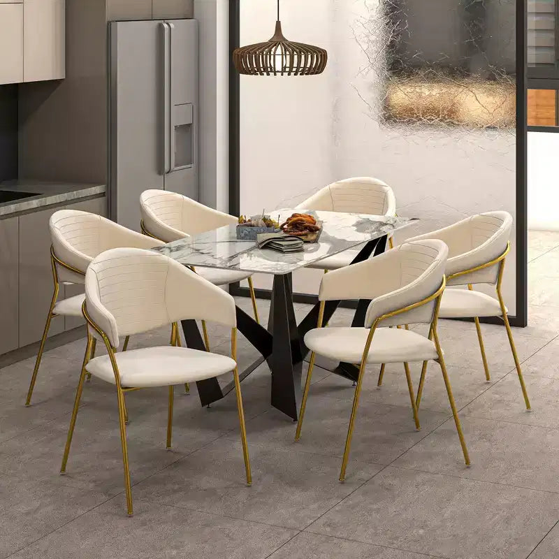 Sedia da pranzo imbottita in pelle e velluto, seduta e schienale ergonomici imbottiti, base durevole in acciaio inossidabile, poltroncina di design