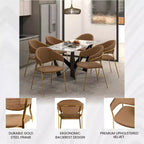 Sedia da pranzo imbottita in pelle e velluto, seduta e schienale ergonomici imbottiti, base durevole in acciaio inossidabile, poltroncina di design