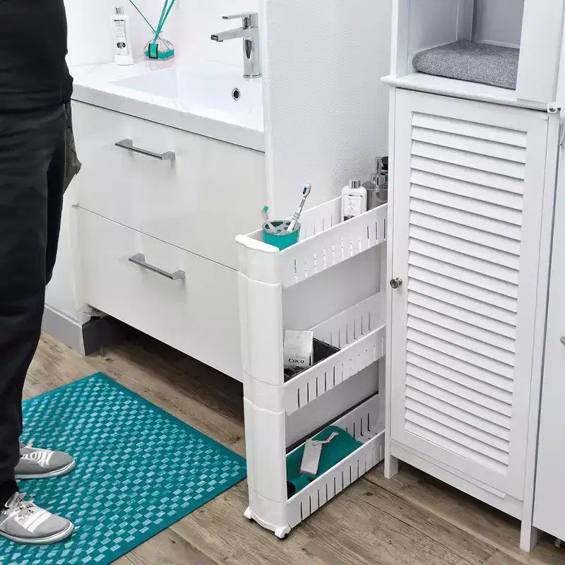 Carrello sottile multiuso con ruote - Organizer multiuso a 3 ripiani per bagno, cucina e dormitorio - Disponibile in bianco, grigio, nero