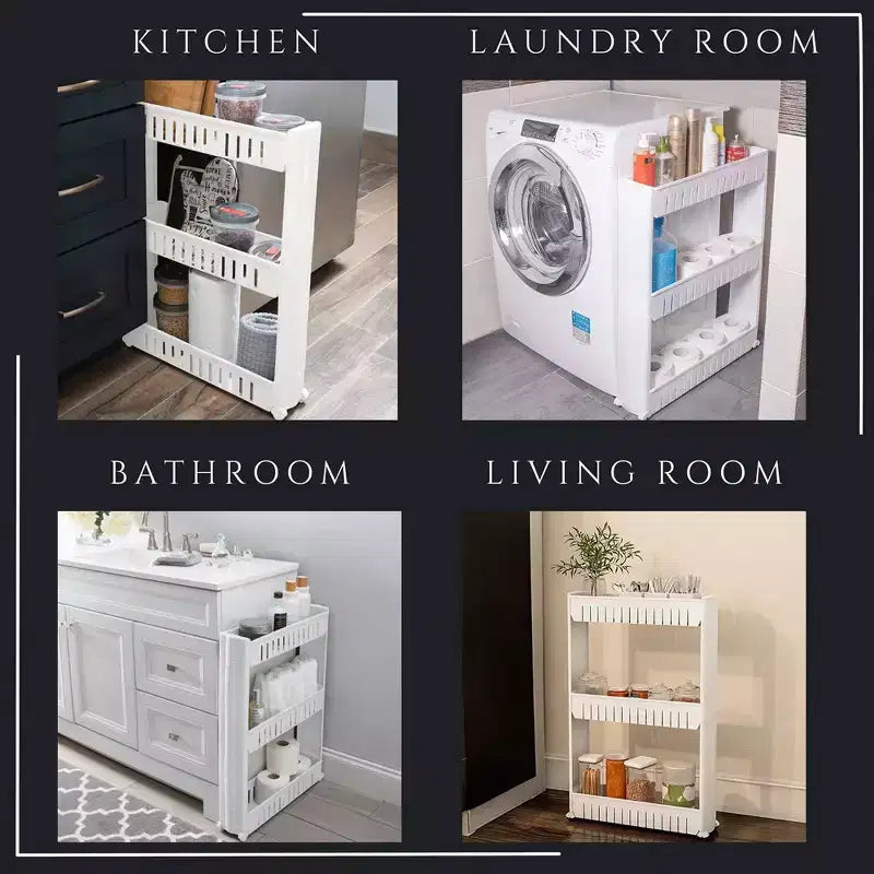 Carrello sottile multiuso con ruote - Organizer multiuso a 3 ripiani per bagno, cucina e dormitorio - Disponibile in bianco, grigio, nero