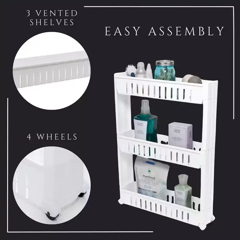 Carrello sottile multiuso con ruote - Organizer multiuso a 3 ripiani per bagno, cucina e dormitorio - Disponibile in bianco, grigio, nero