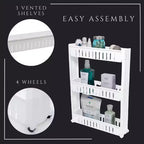 Carrello sottile multiuso con ruote - Organizer multiuso a 3 ripiani per bagno, cucina e dormitorio - Disponibile in bianco, grigio, nero