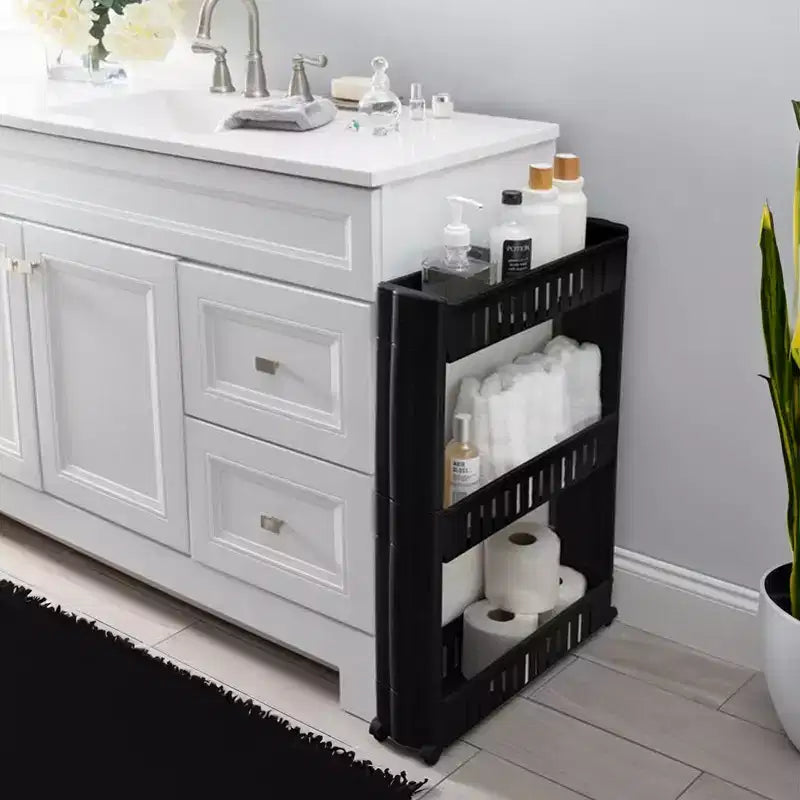 Carrello sottile multiuso con ruote - Organizer multiuso a 3 ripiani per bagno, cucina e dormitorio - Disponibile in bianco, grigio, nero