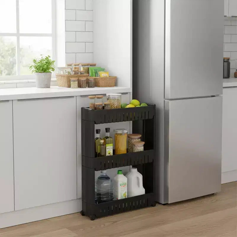 Carrello sottile multiuso con ruote - Organizer multiuso a 3 ripiani per bagno, cucina e dormitorio - Disponibile in bianco, grigio, nero
