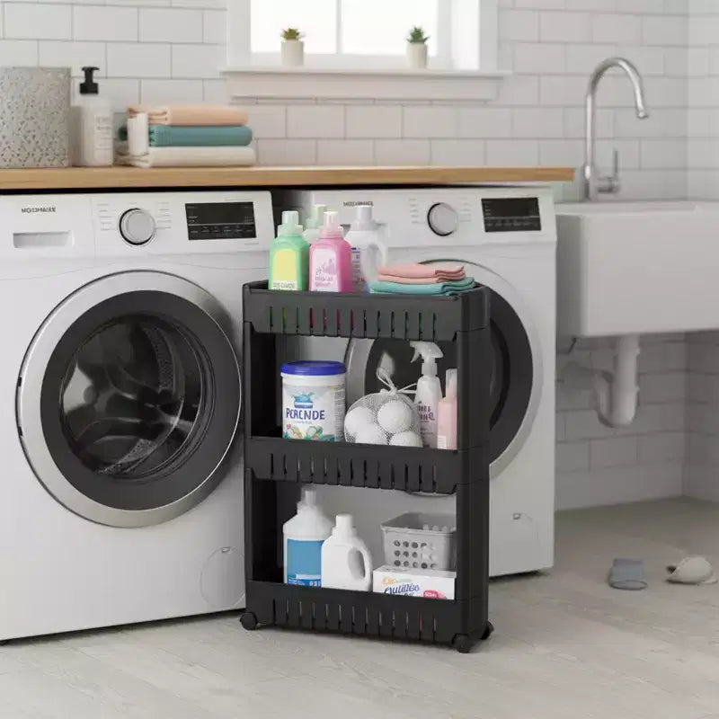 Carrello sottile multiuso con ruote - Organizer multiuso a 3 ripiani per bagno, cucina e dormitorio - Disponibile in bianco, grigio, nero