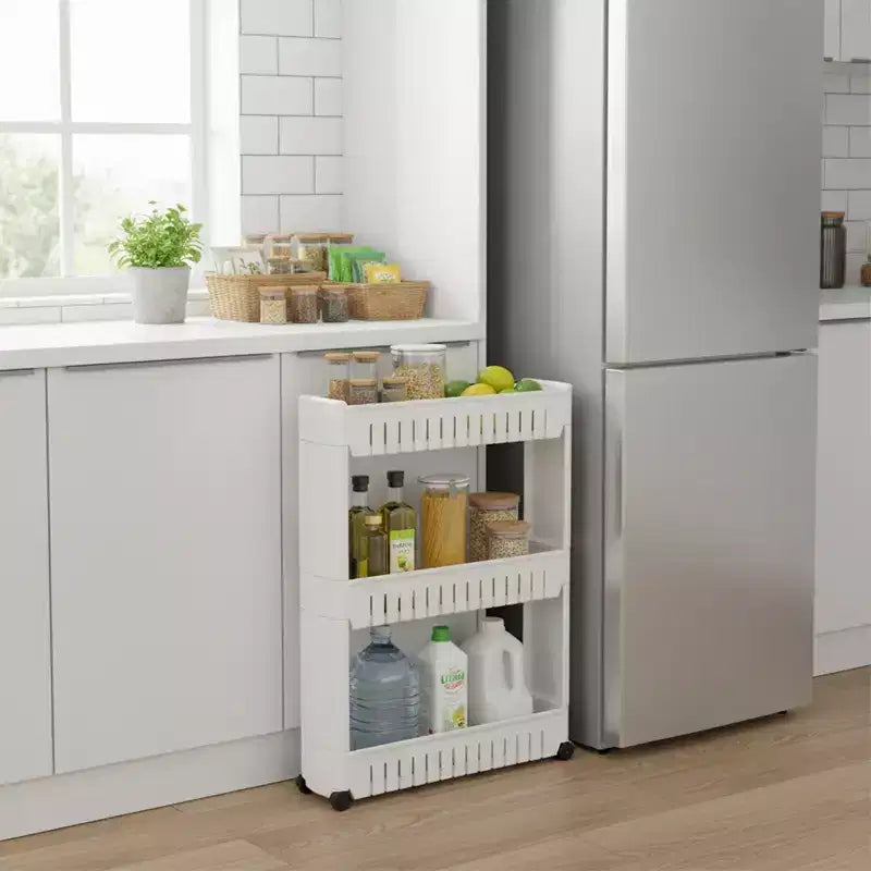 Carrello sottile multiuso con ruote - Organizer multiuso a 3 ripiani per bagno, cucina e dormitorio - Disponibile in bianco, grigio, nero